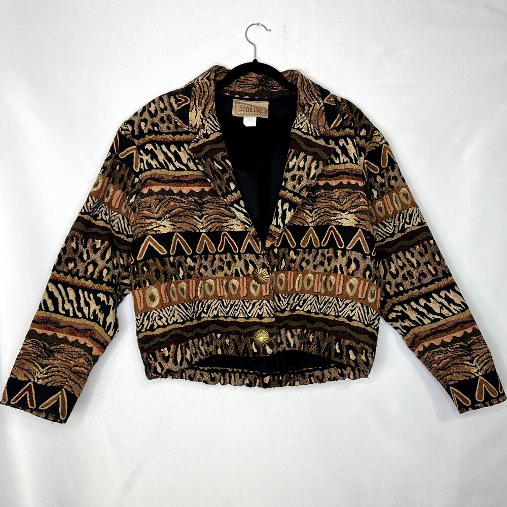Vintage 1990s Painted Pony Animal Print Tapestry Jacket 90s Western Size Small